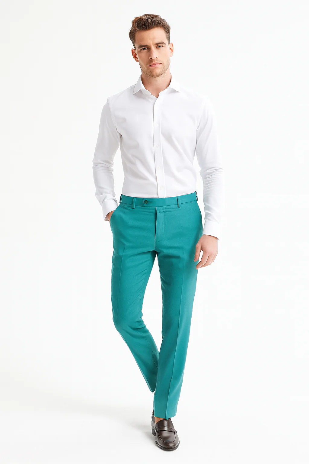 Men’s Aqua Dress Pants – Slim Fit Stylish Formal Trousers for Parties and Casual Wear in Turqoise Color - Image 7