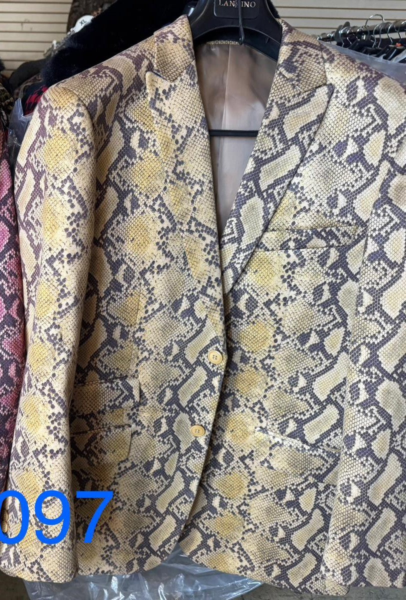 Men’s Beige and Black Snakeskin Print Blazer – Alligator Crocodile Exotic Sking Sport Coat Jacket in Tan Camel Color - Image 10
