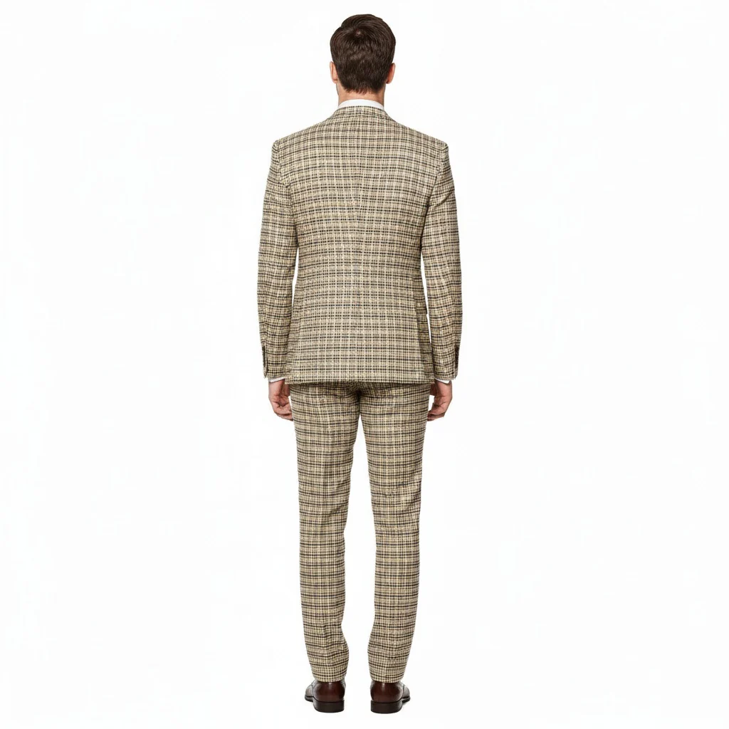 Men’s Beige and Navy Check 3-Piece Suit Set – Premium Tailored Fit Formal Wedding and Business Suit By Rossiman - Image 2