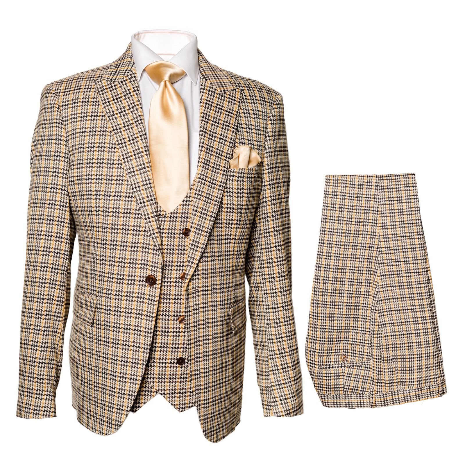 Men’s Beige and Navy Check 3-Piece Suit Set – Premium Tailored Fit Formal Wedding and Business Suit By Rossiman - Image 8