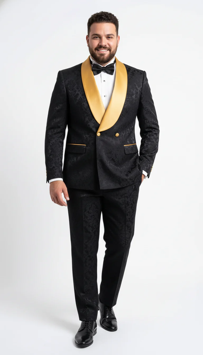 Men’s Black and Gold Jacquard Tuxedo Suit – Luxury Slim Fit Formal Wedding, Prom, and Gala Outfit - Image 7