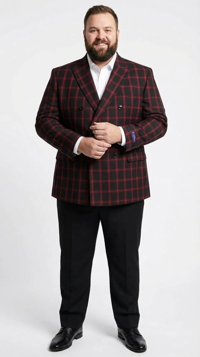 Men’s Black and Red Check Double Breasted Blazer – Sport Coat Jacket Windowpane Sportcoat Slim Fit - Image 6