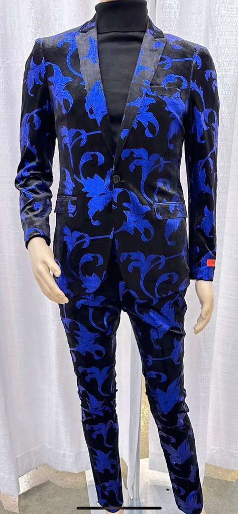 Men’s Black and Royal Blue Patterned Blazer – Paisley Floral Sport Coat Prom Jacket - Image 11