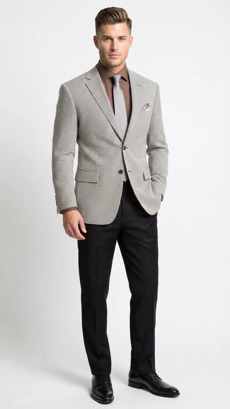 Men’s Black and White Houndstooth Blazer Jacket, Classic Formal Sport Coat for Business, Wedding and Dress Wear