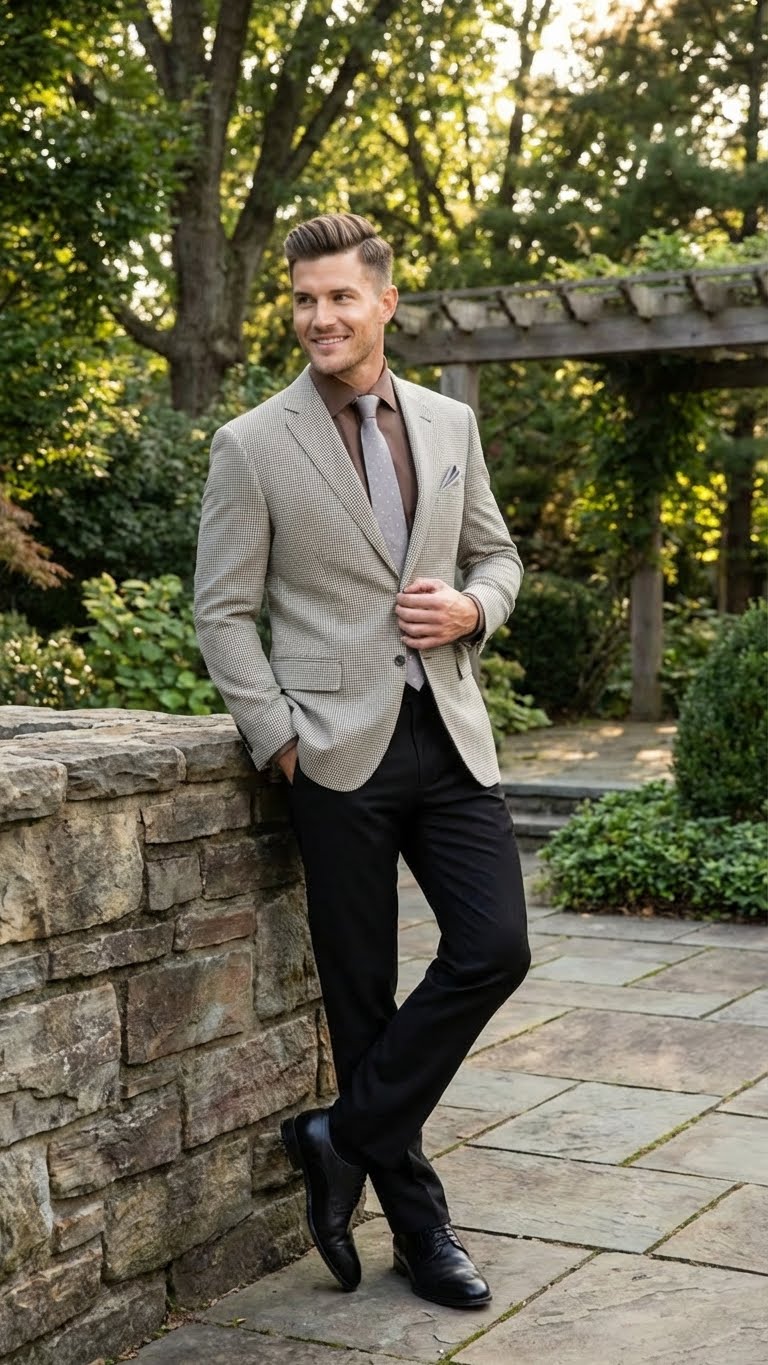 Men’s Black and White Houndstooth Blazer Jacket, Classic Formal Sport Coat for Business, Wedding and Dress Wear - Image 8