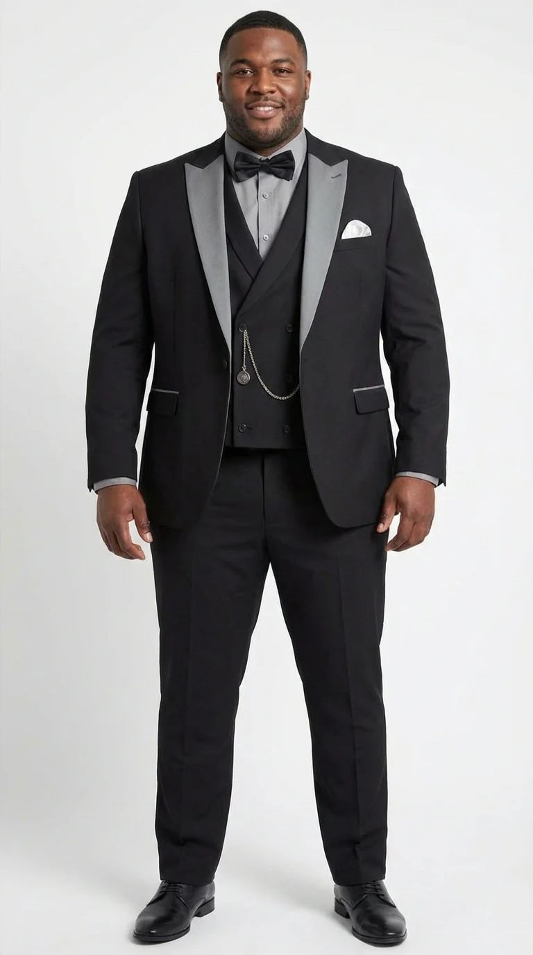 Men’s Black And White Lapel 3 Piece Tuxedo Suit with Silver Gray Satin Lapel | Formal Wedding Prom Suit Set - Image 4