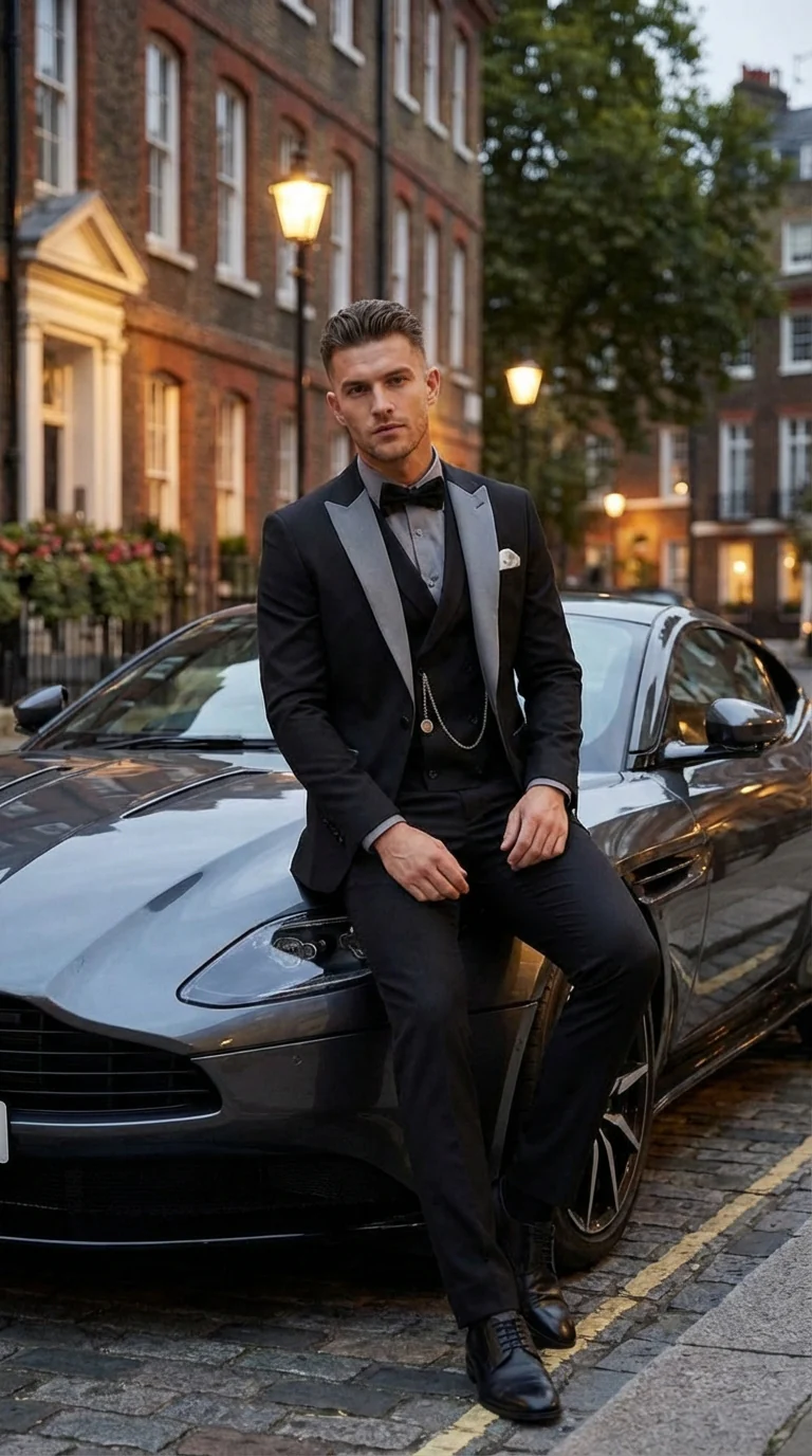 Men’s Black And White Lapel 3 Piece Tuxedo Suit with Silver Gray Satin Lapel | Formal Wedding Prom Suit Set - Image 8
