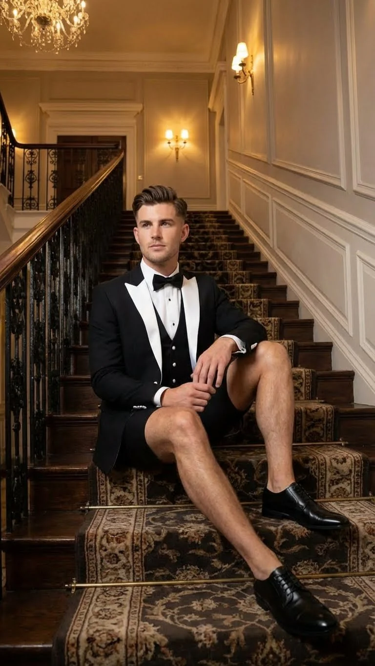 Men’s Black and White Tuxedo Shorts Suit – Modern Formal Tuxedo with Short Pants for Wedding, Party and Special Events - Image 3