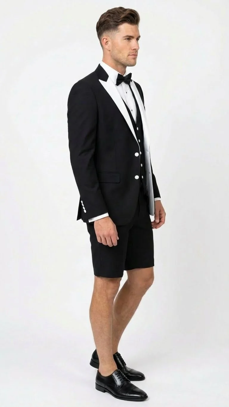 Men’s Black and White Tuxedo Shorts Suit – Modern Formal Tuxedo with Short Pants for Wedding, Party and Special Events - Image 7