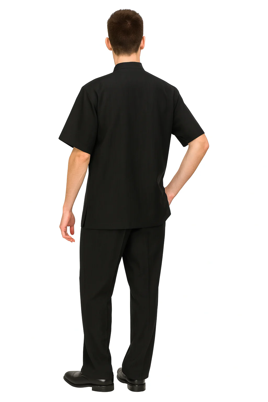Men’s Black Banded Collar Walking Suit – Short Sleeve Shirt and Matching Pants Banded Collar Linen Fabric - Image 4