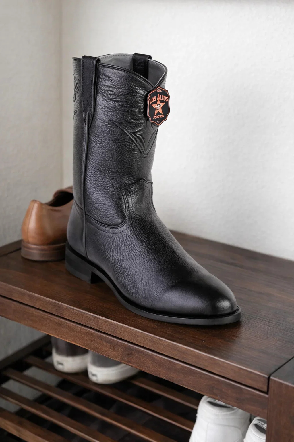Men’s Black/Brown Elk Leather Cowboy Boots – Los Altos Roper Boots - Image 3