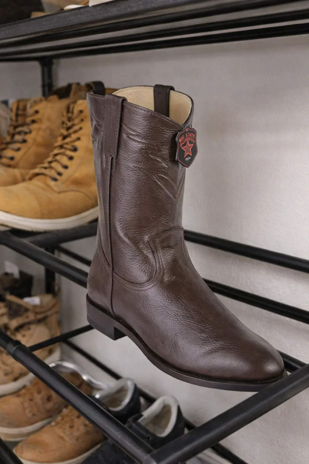 Men’s Black/Brown Elk Leather Cowboy Boots – Los Altos Roper Boots - Image 4
