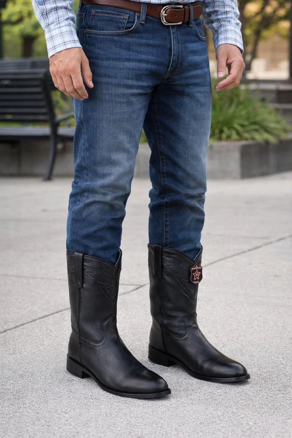 Men’s Black/Brown Elk Leather Cowboy Boots – Los Altos Roper Boots - Image 5