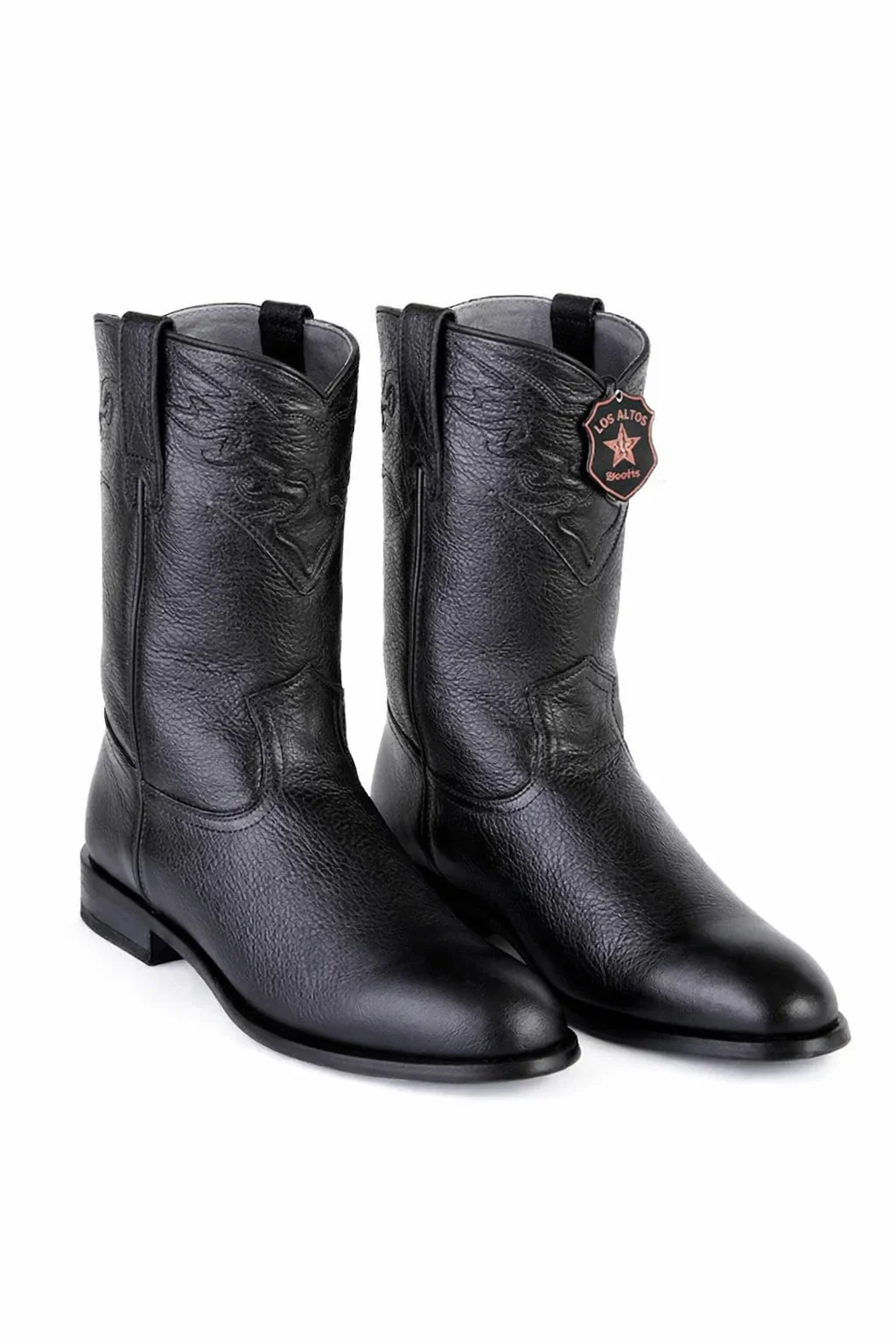 Men’s Black/Brown Elk Leather Cowboy Boots – Los Altos Roper Boots - Image 6