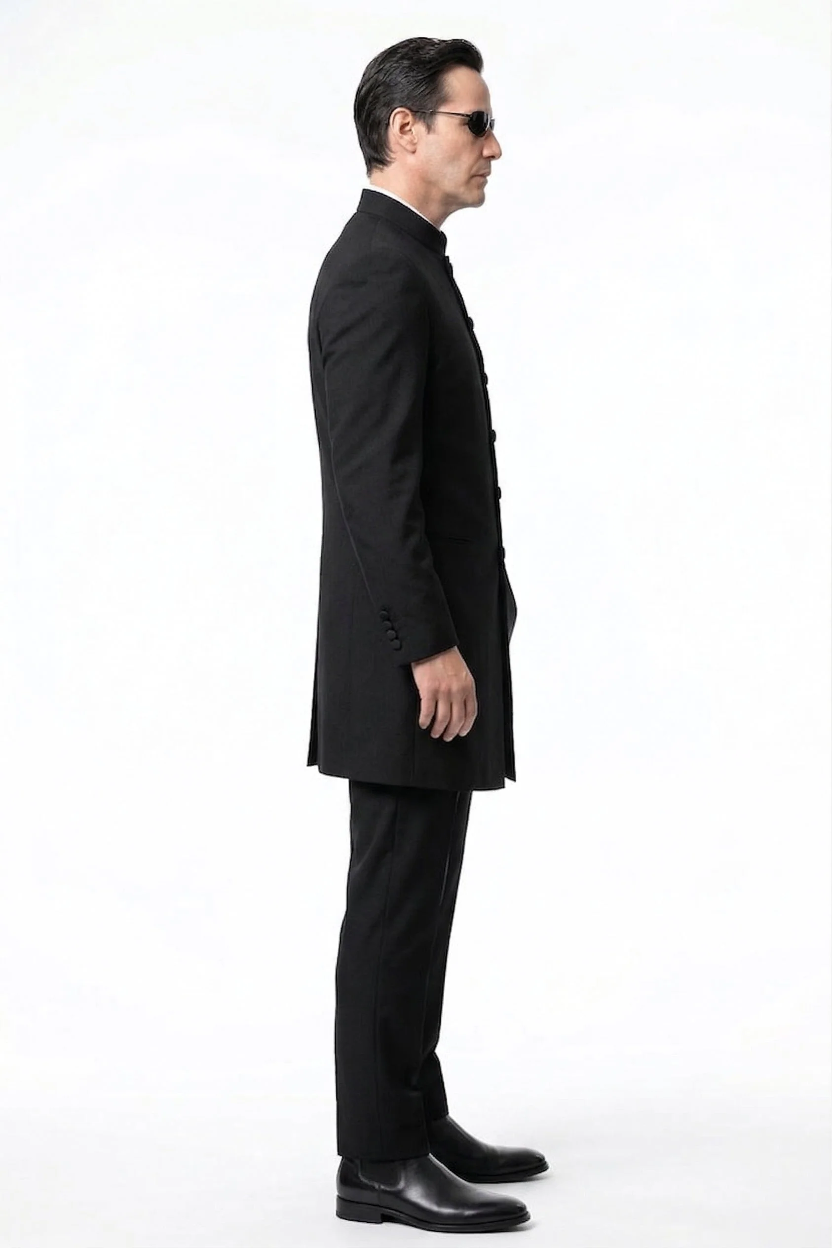 Men’s Black Coat Matrix Keanu Reeves Inspired Long Coat – Classic Mandarin Collar Formal Overcoat, Stylish Winter Trench Coat, Neo Style Jacket - Image 3