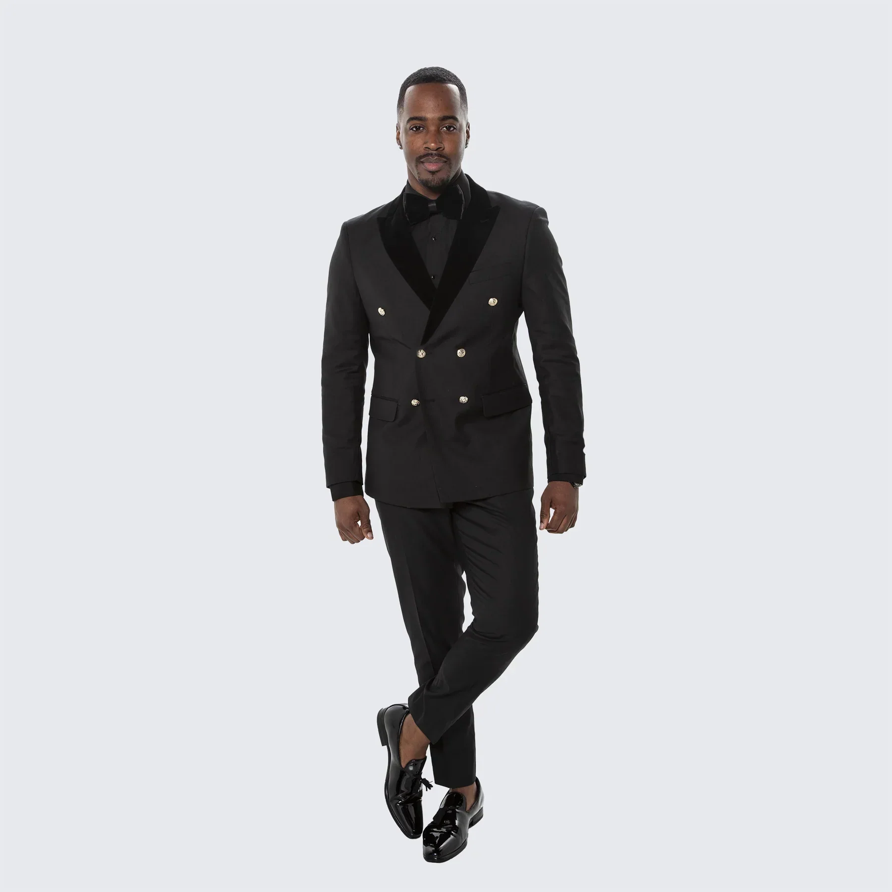 Men’s Black Double Breasted Tuxedo Suit – Luxury Formal Dinner Jacket Gold Buttons Velvet Lapel - Image 11