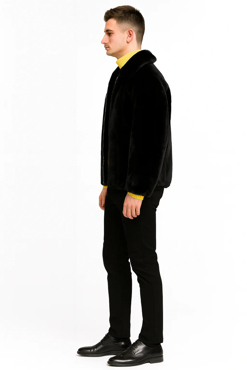 Men’s Black Faux Fur Jacket – Luxury Winter Zip-Up Coat with Soft Plush Finish - Image 2