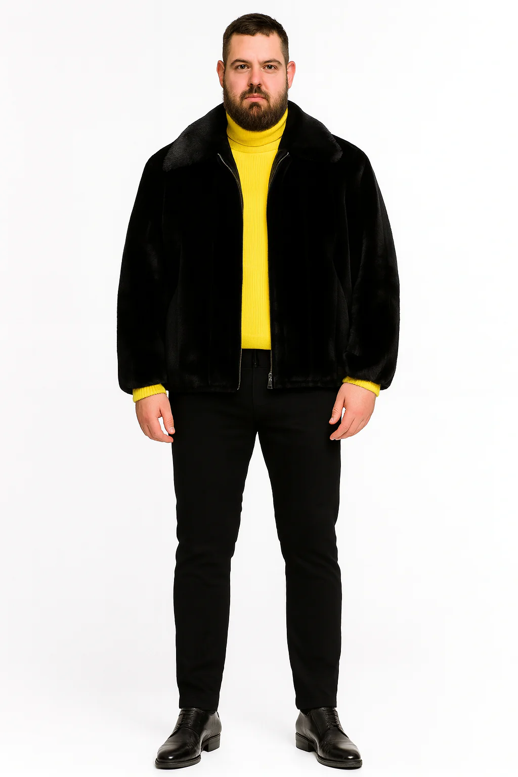 Men’s Black Faux Fur Jacket – Luxury Winter Zip-Up Coat with Soft Plush Finish - Image 5