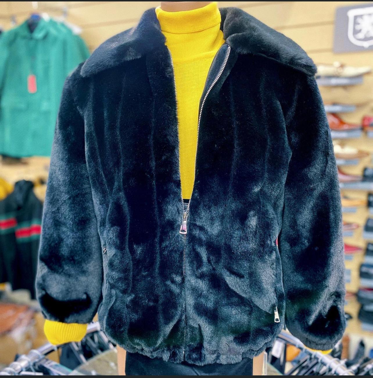 Men’s Black Faux Fur Jacket – Luxury Winter Zip-Up Coat with Soft Plush Finish - Image 6