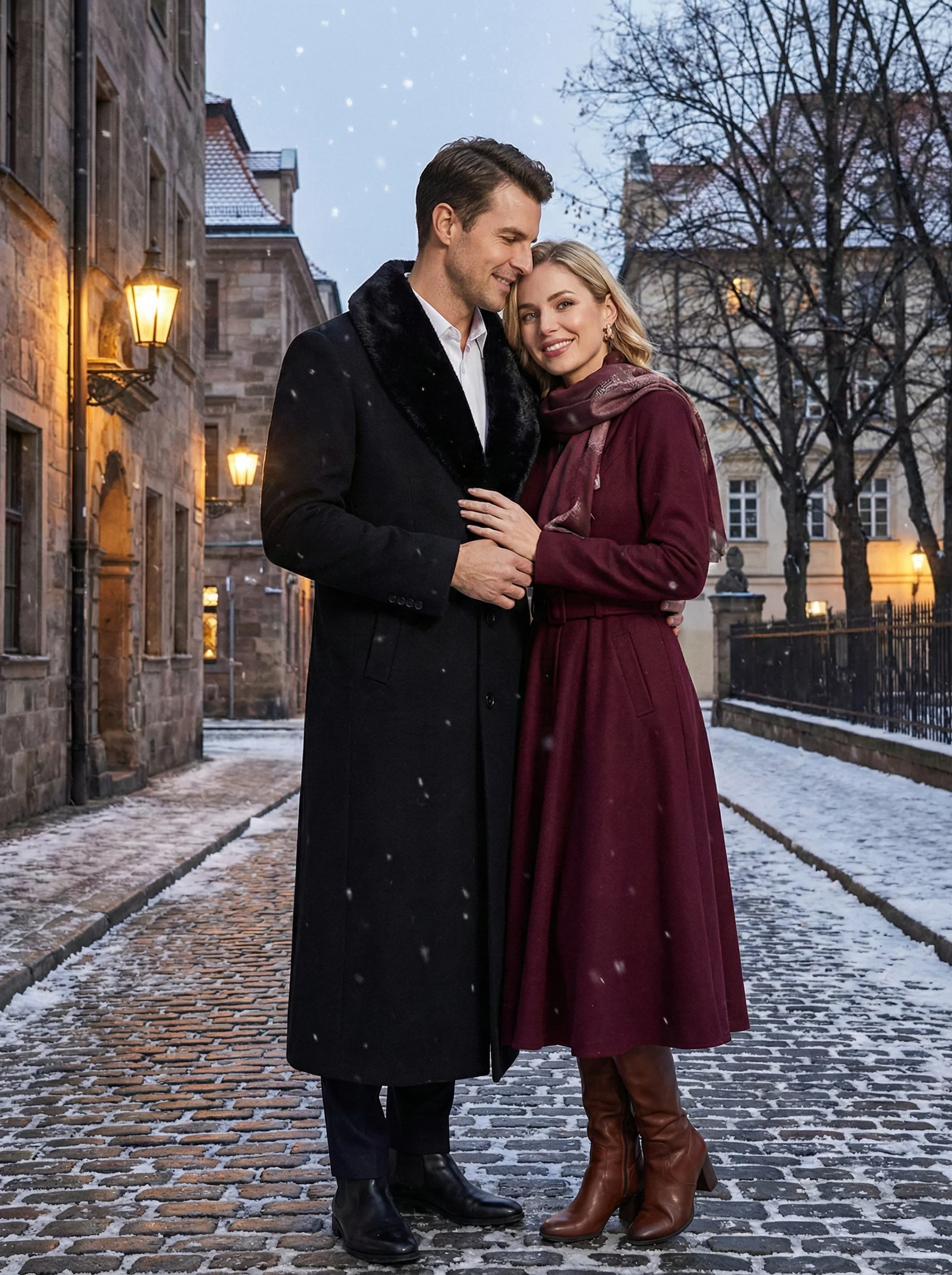 Men’s Black Long Overcoat with Faux Fur Collar, Full Length Winter Topcoat for Formal and Business Wear - Image 7