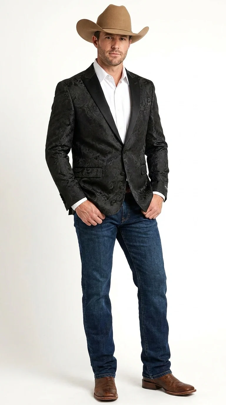 Men’s Black Paisley Western Cowboy Blazer – Classic Western Style Formal Jacket, Elegant Country Blazer Coat - saco para vaquero - Image 2