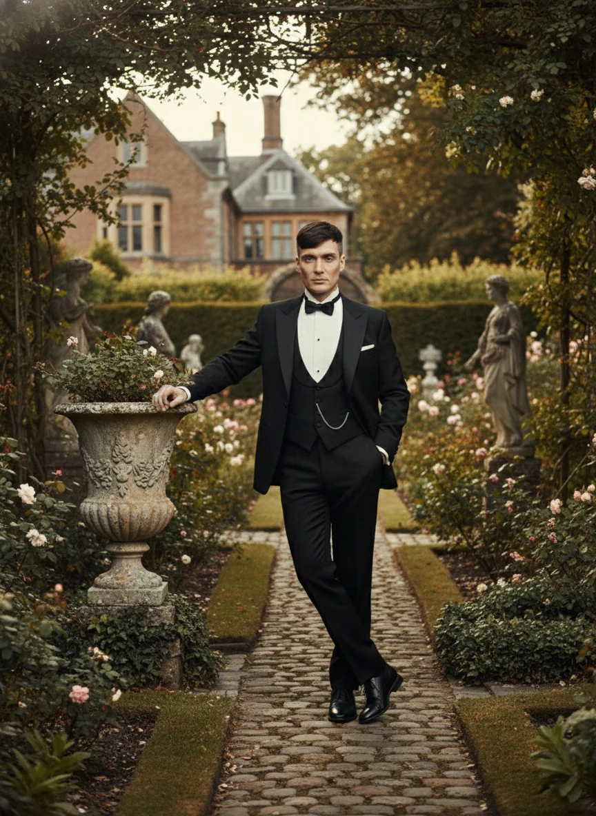 Men’s Black Peaky Blinders Style Three-Piece Tuxedo Suit – Classic Formal Suit with Blazer and Waistcoat Peak Lapel 1920s Style - Image 10