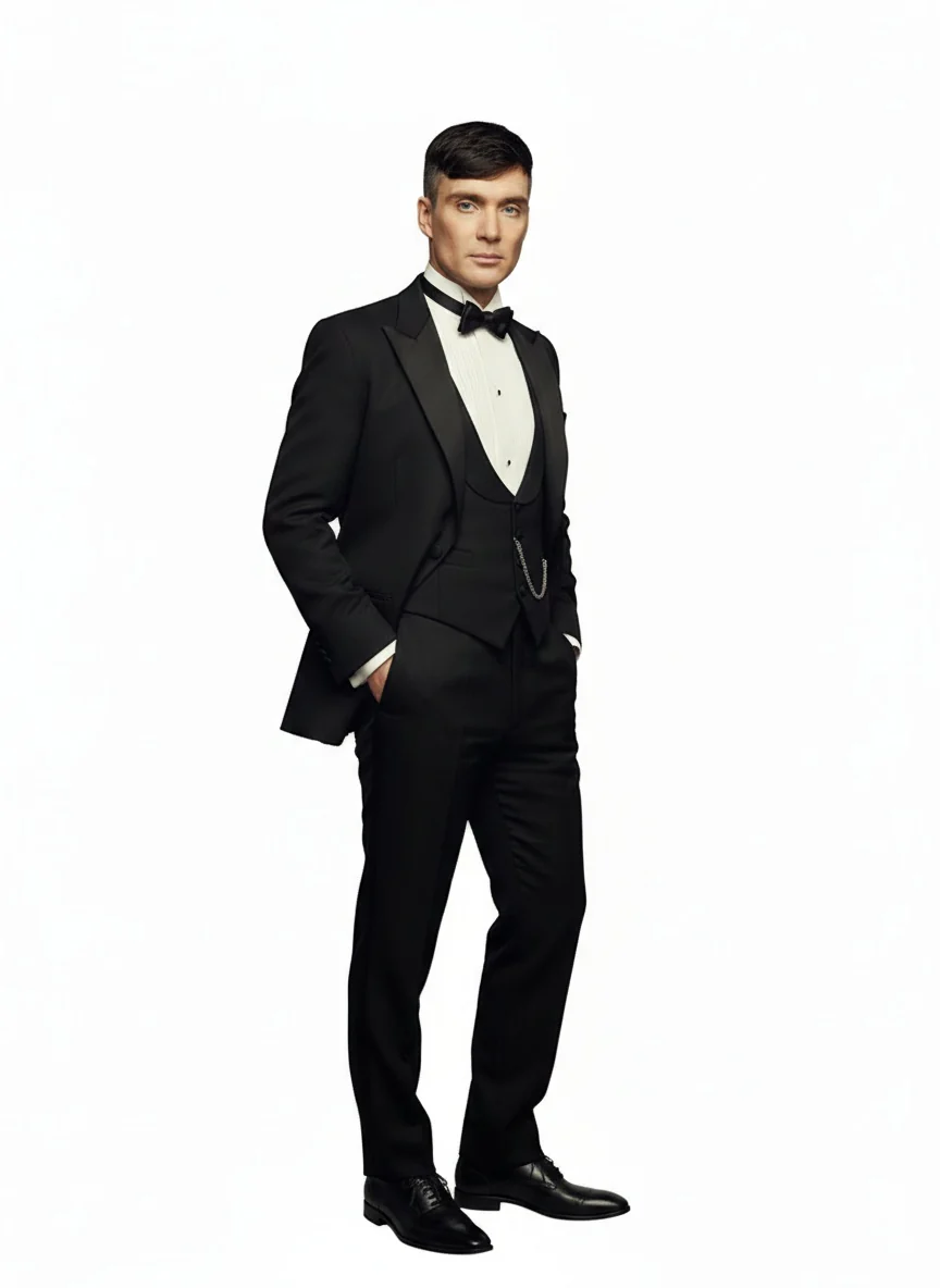 Men’s Black Peaky Blinders Style Three-Piece Tuxedo Suit – Classic Formal Suit with Blazer and Waistcoat Peak Lapel 1920s Style - Image 2