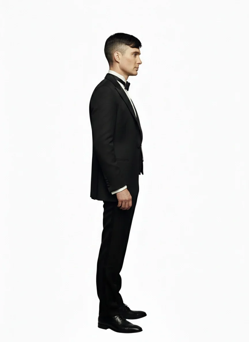 Men’s Black Peaky Blinders Style Three-Piece Tuxedo Suit – Classic Formal Suit with Blazer and Waistcoat Peak Lapel 1920s Style - Image 4
