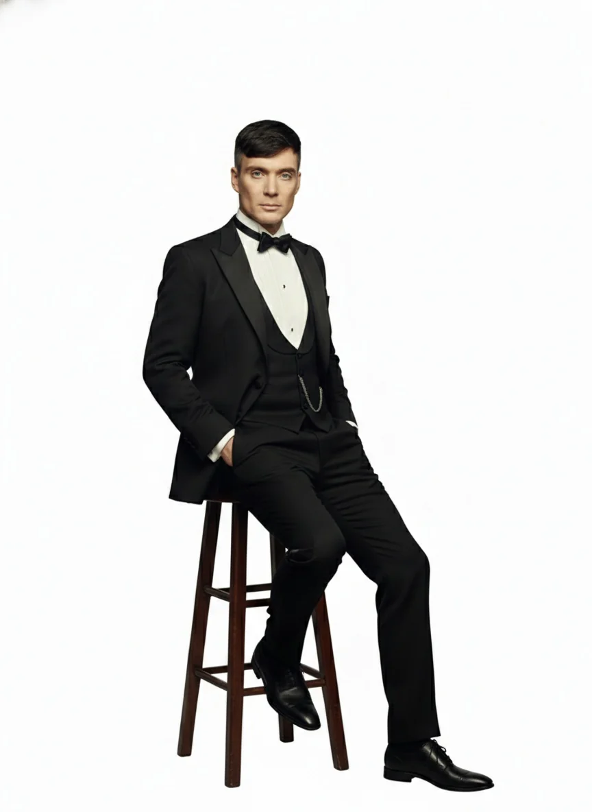 Men’s Black Peaky Blinders Style Three-Piece Tuxedo Suit – Classic Formal Suit with Blazer and Waistcoat Peak Lapel 1920s Style - Image 5
