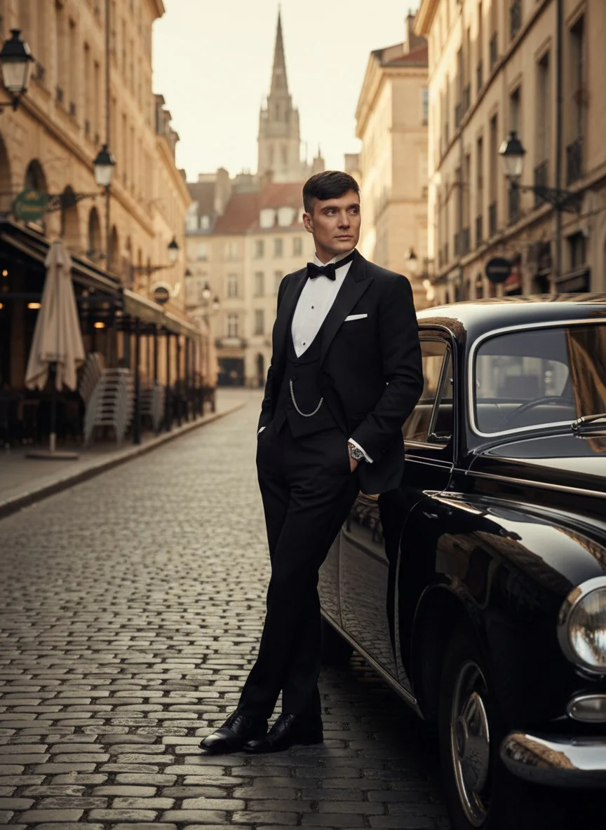 Men’s Black Peaky Blinders Style Three-Piece Tuxedo Suit – Classic Formal Suit with Blazer and Waistcoat Peak Lapel 1920s Style - Image 6