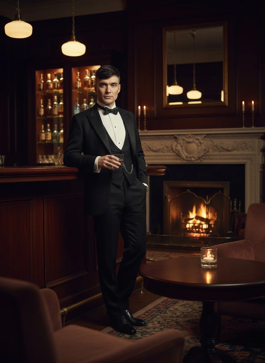 Men’s Black Peaky Blinders Style Three-Piece Tuxedo Suit – Classic Formal Suit with Blazer and Waistcoat Peak Lapel 1920s Style - Image 9