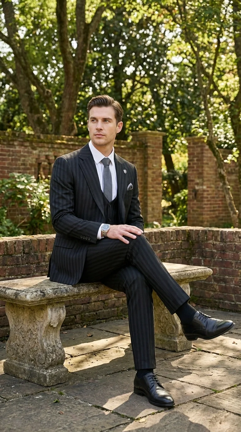 Men’s Black Pinstripe 3 Piece Suit – Vested Formal Business Suit for Wedding, Office, Prom and Party Wear - Image 13