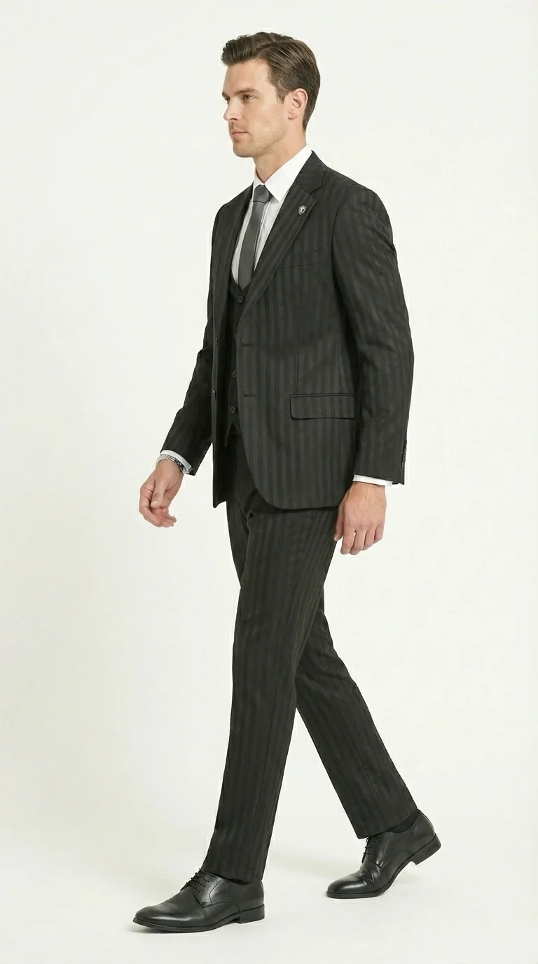 Men’s Black Pinstripe 3 Piece Suit – Vested Formal Business Suit for Wedding, Office, Prom and Party Wear - Image 5