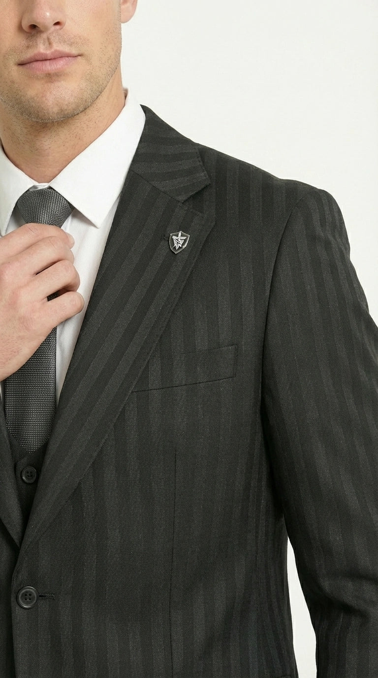 Men’s Black Pinstripe 3 Piece Suit – Vested Formal Business Suit for Wedding, Office, Prom and Party Wear - Image 6