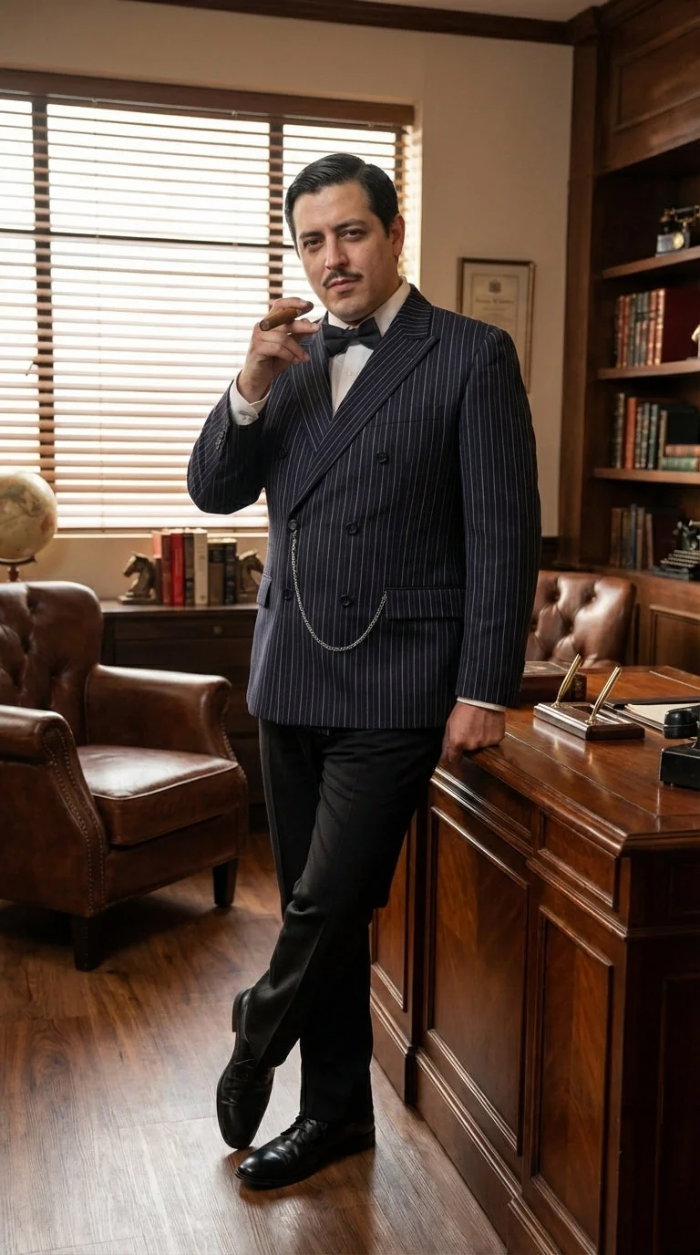 Men’s Black Pinstripe Blazer Gomez Addams Inspired Jacket – Vintage Double Breasted Formal Blazer, Classic Party Costume Wear, Elegant Evening - Image 12