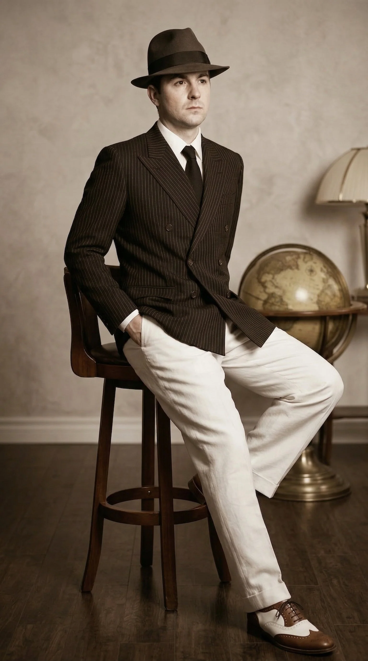 Men’s Black Pinstripe Blazer with White Pants 1920s Gangster Mob Boss Style Suit – Double Breasted Vintage Formal Jacket, Classic Party Costume Wear - Image 11