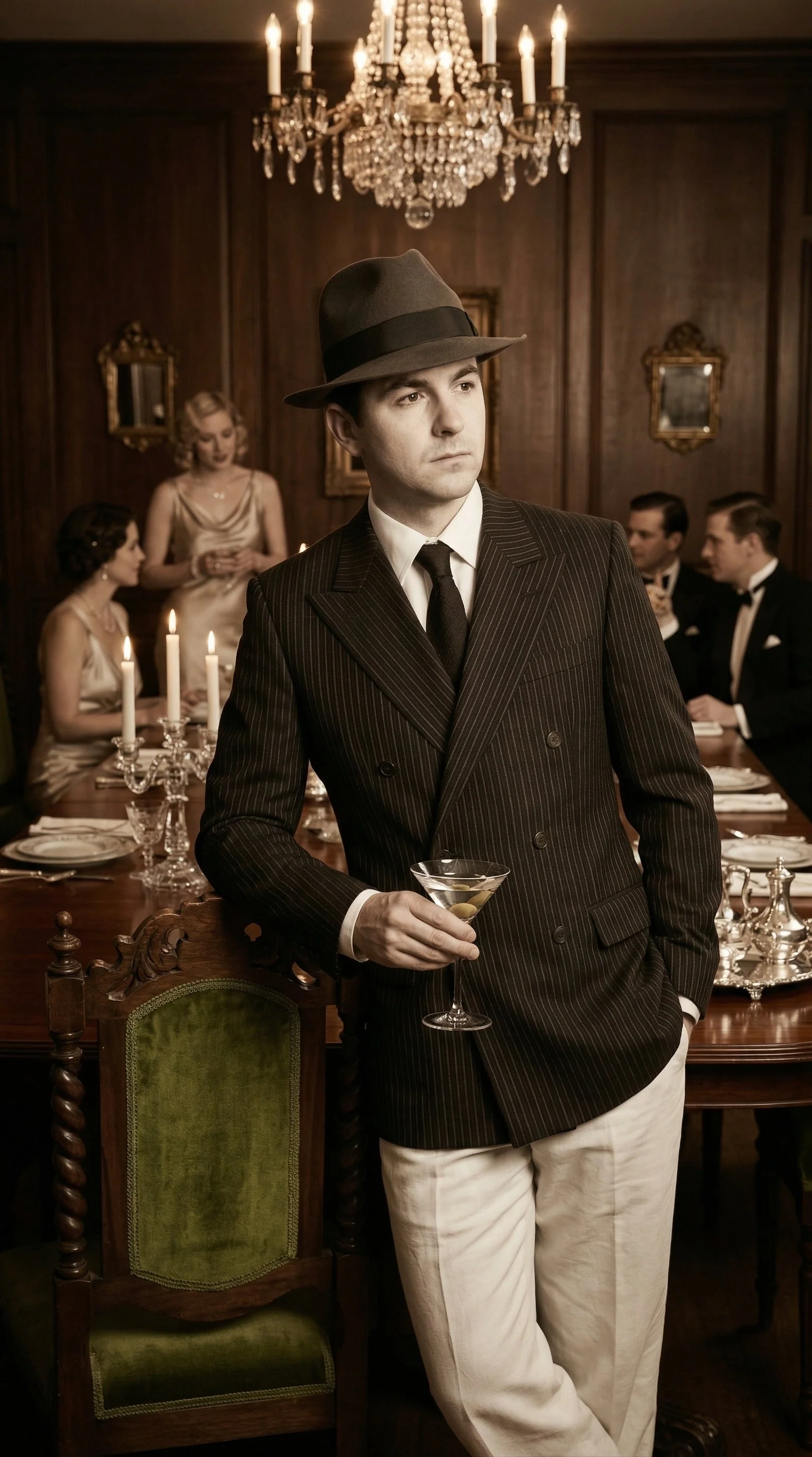 Men’s Black Pinstripe Blazer with White Pants 1920s Gangster Mob Boss Style Suit – Double Breasted Vintage Formal Jacket, Classic Party Costume Wear - Image 8