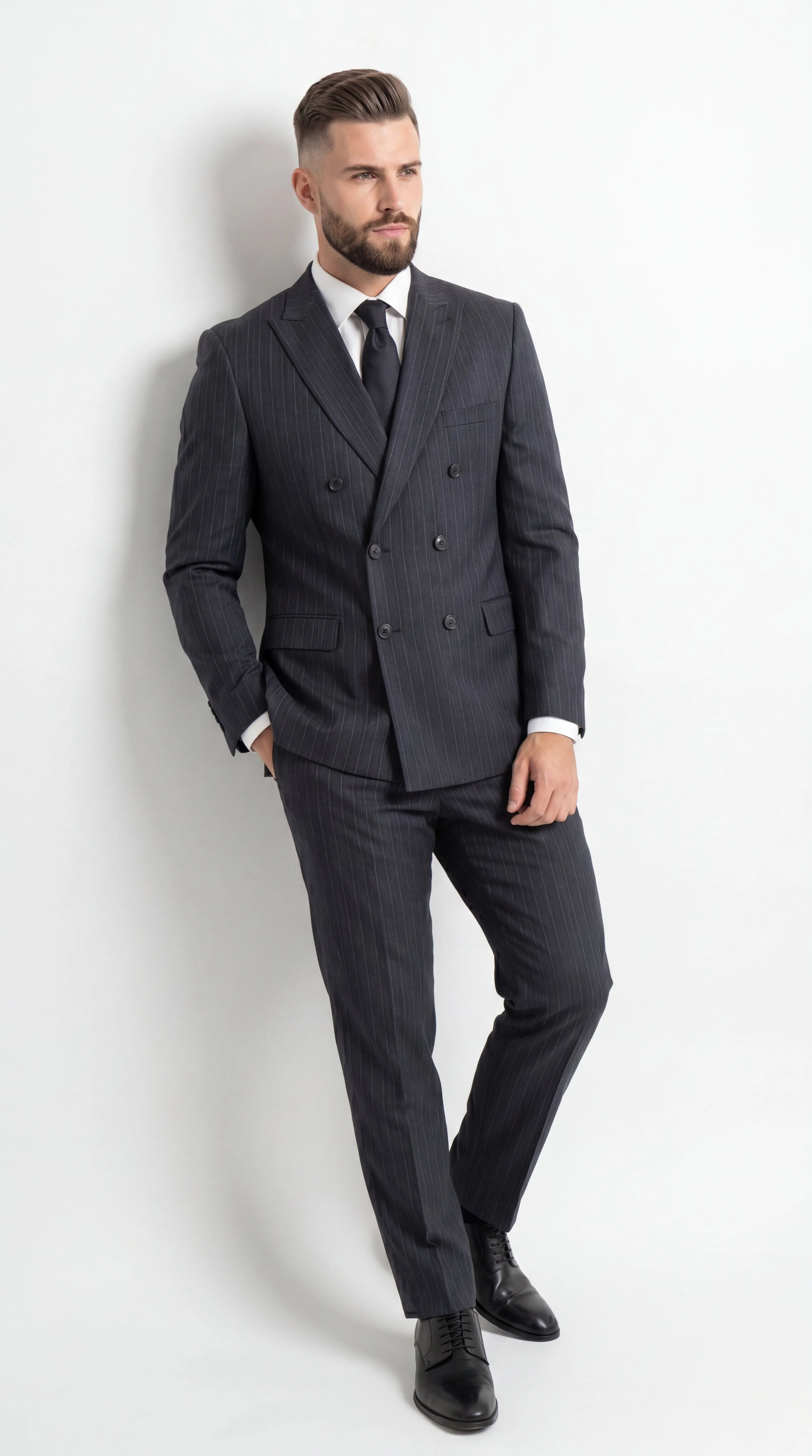Men’s Black Pinstripe Double Breasted Suit – Classic Formal Business Suit Office and Evening Wear Modern Fit Conservative pattern - Image 4