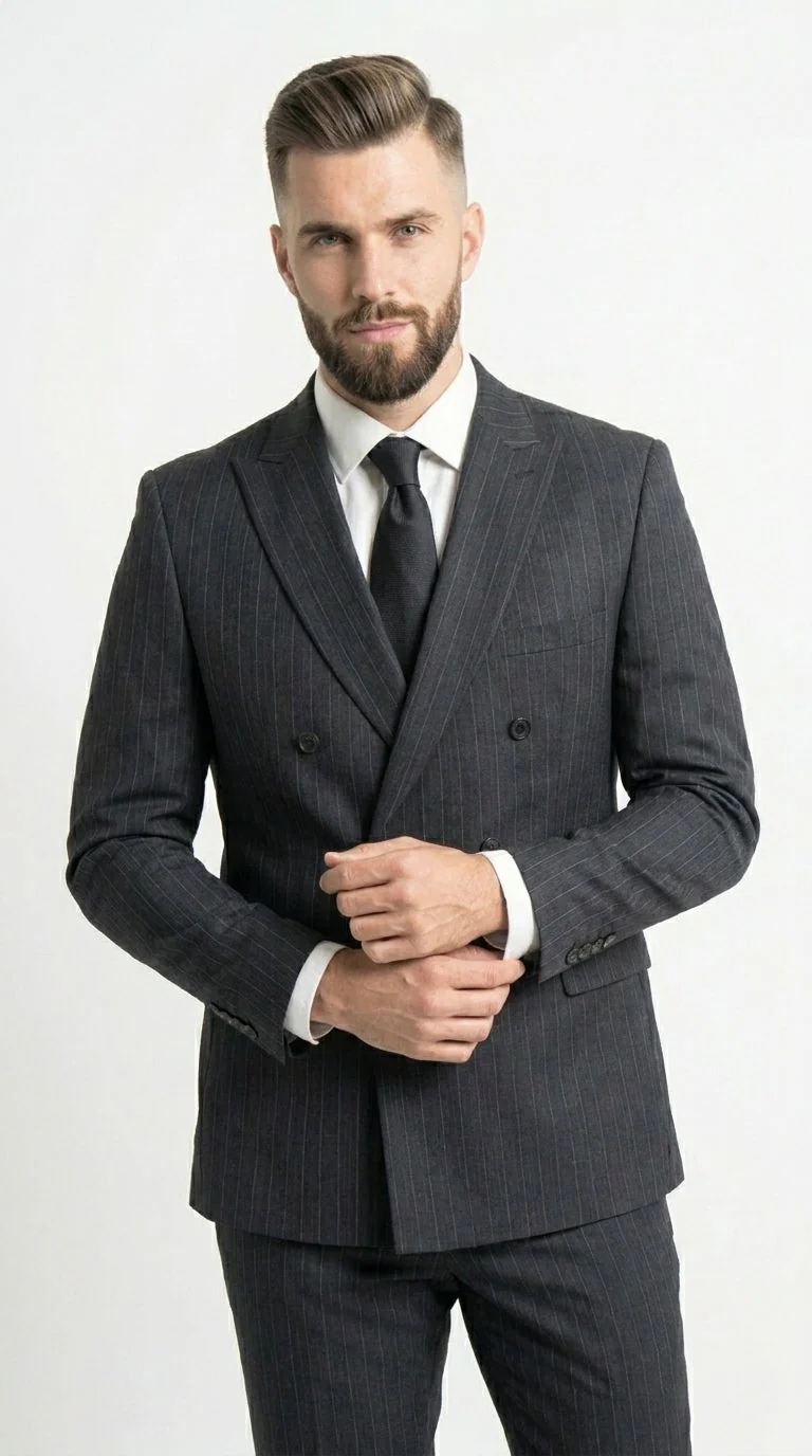 Men’s Black Pinstripe Double Breasted Suit – Classic Formal Business Suit Office and Evening Wear Modern Fit Conservative pattern - Image 6