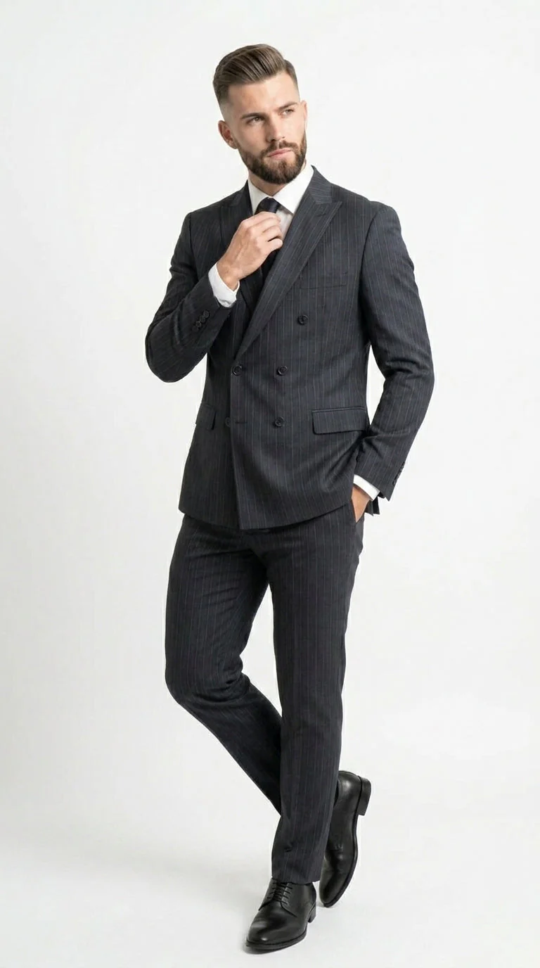 Men’s Black Pinstripe Double Breasted Suit – Classic Formal Business Suit Office and Evening Wear Modern Fit Conservative pattern - Image 7