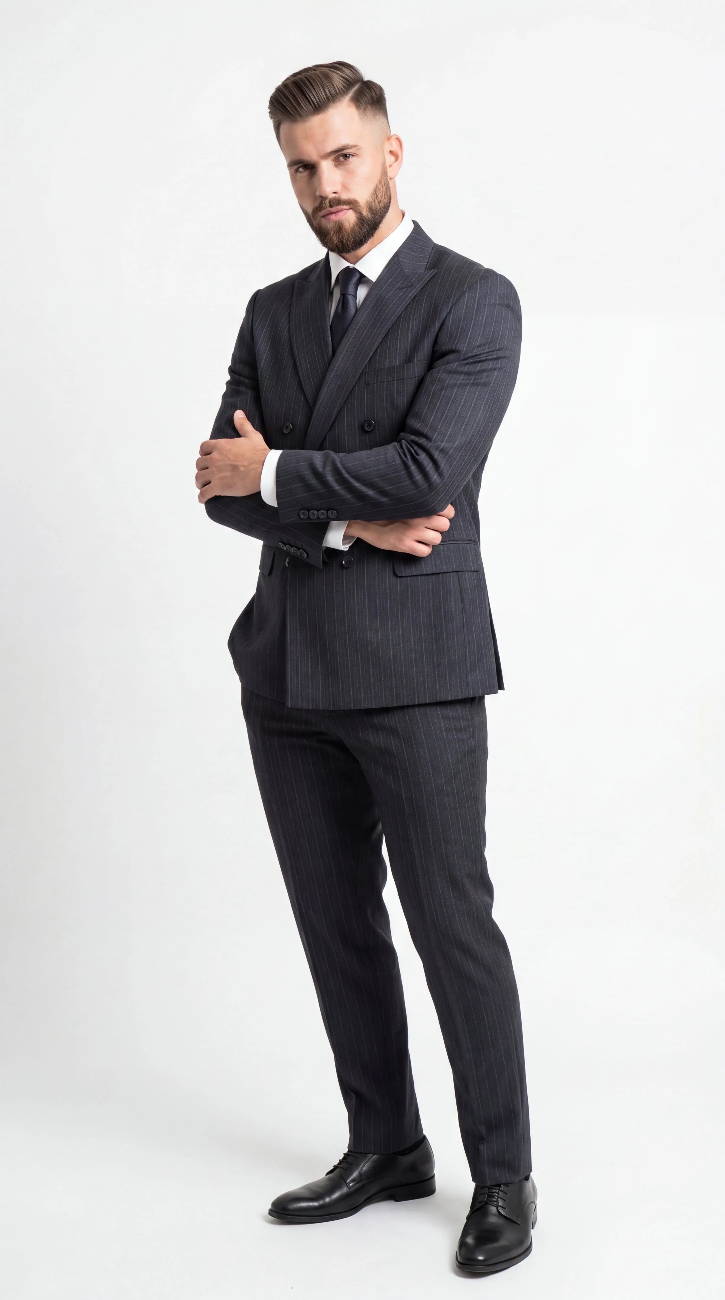 Men’s Black Pinstripe Double Breasted Suit – Classic Formal Business Suit Office and Evening Wear Modern Fit Conservative pattern - Image 8