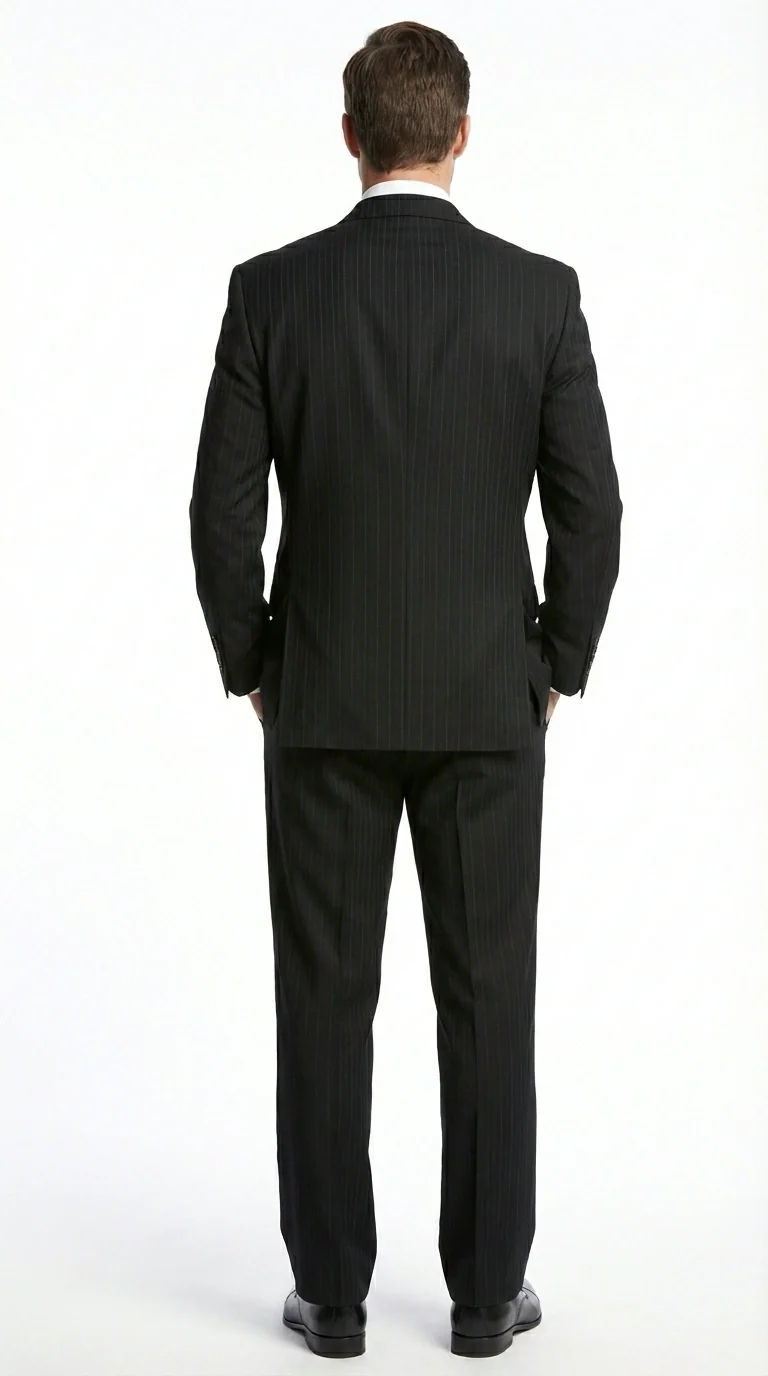 Men’s Black Pinstripe Double Breasted Suit – Peak Lapel Classic Fit Formal Business Conservative settle stripe - Image 3