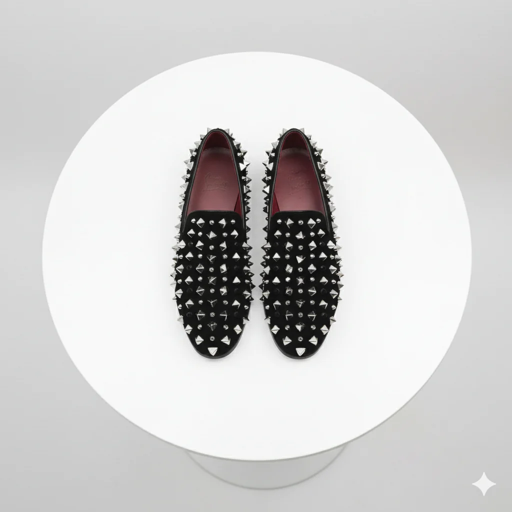 Men’s Black Studded Loafers with Silver Spikes – Luxury Slip-On Dress Shoes for Parties and Formal Events - Image 4