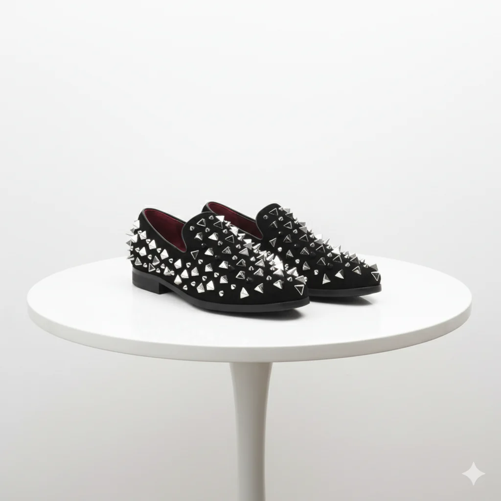 Men’s Black Studded Loafers with Silver Spikes – Luxury Slip-On Dress Shoes for Parties and Formal Events - Image 6