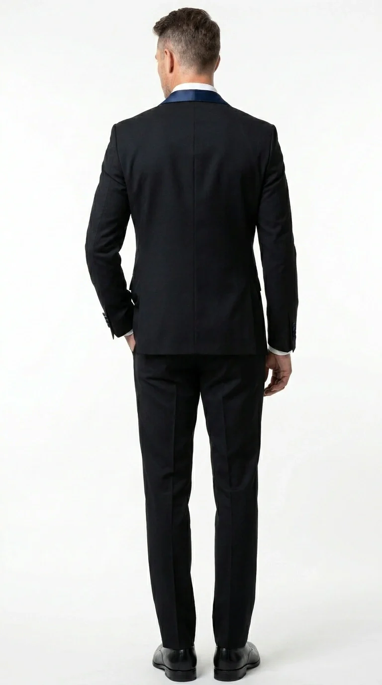 Men’s Black Suit with Navy Blue Lapel – Elegant Formal Tuxedo Style Suit for Wedding, Prom, Party and Evening Wear - Image 3