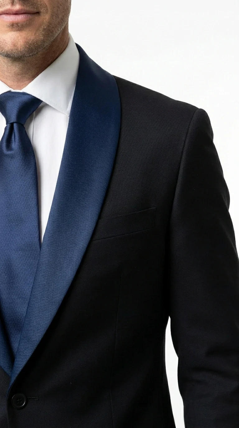 Men’s Black Suit with Navy Blue Lapel – Elegant Formal Tuxedo Style Suit for Wedding, Prom, Party and Evening Wear - Image 5