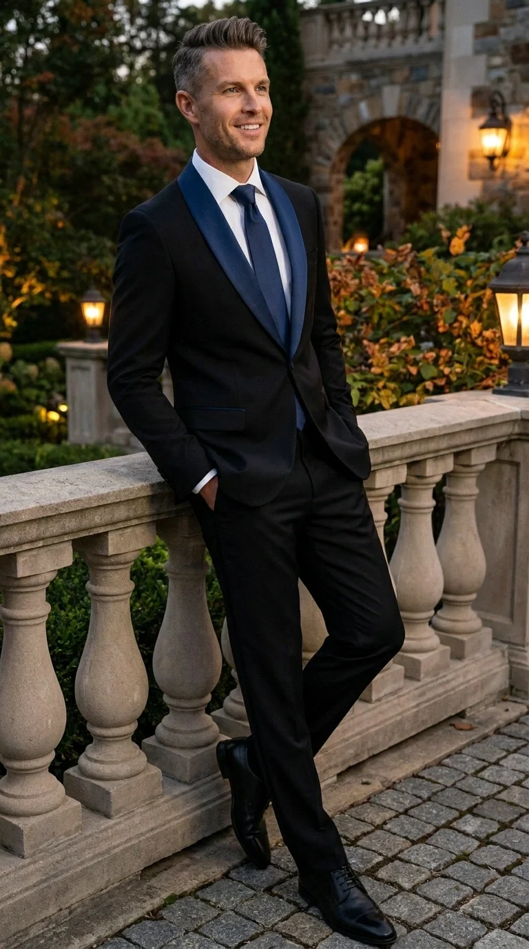 Men’s Black Suit with Navy Blue Lapel – Elegant Formal Tuxedo Style Suit for Wedding, Prom, Party and Evening Wear - Image 8