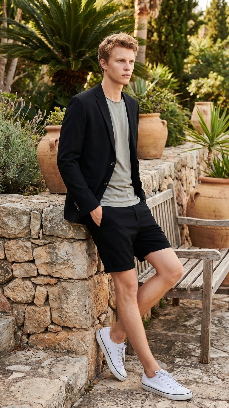Men’s Black Summer Business Suit with Shorts Pants Set - Image 10