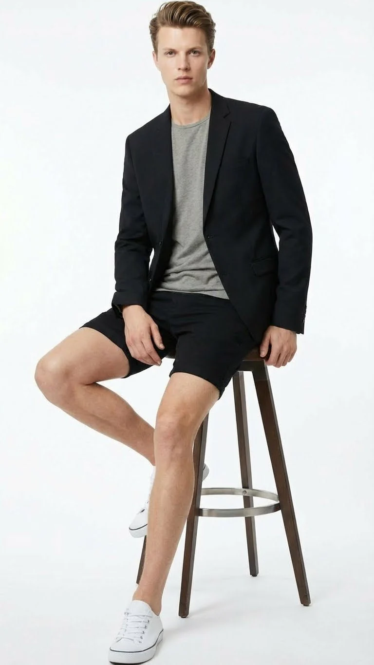 Men’s Black Summer Business Suit with Shorts Pants Set - Image 4