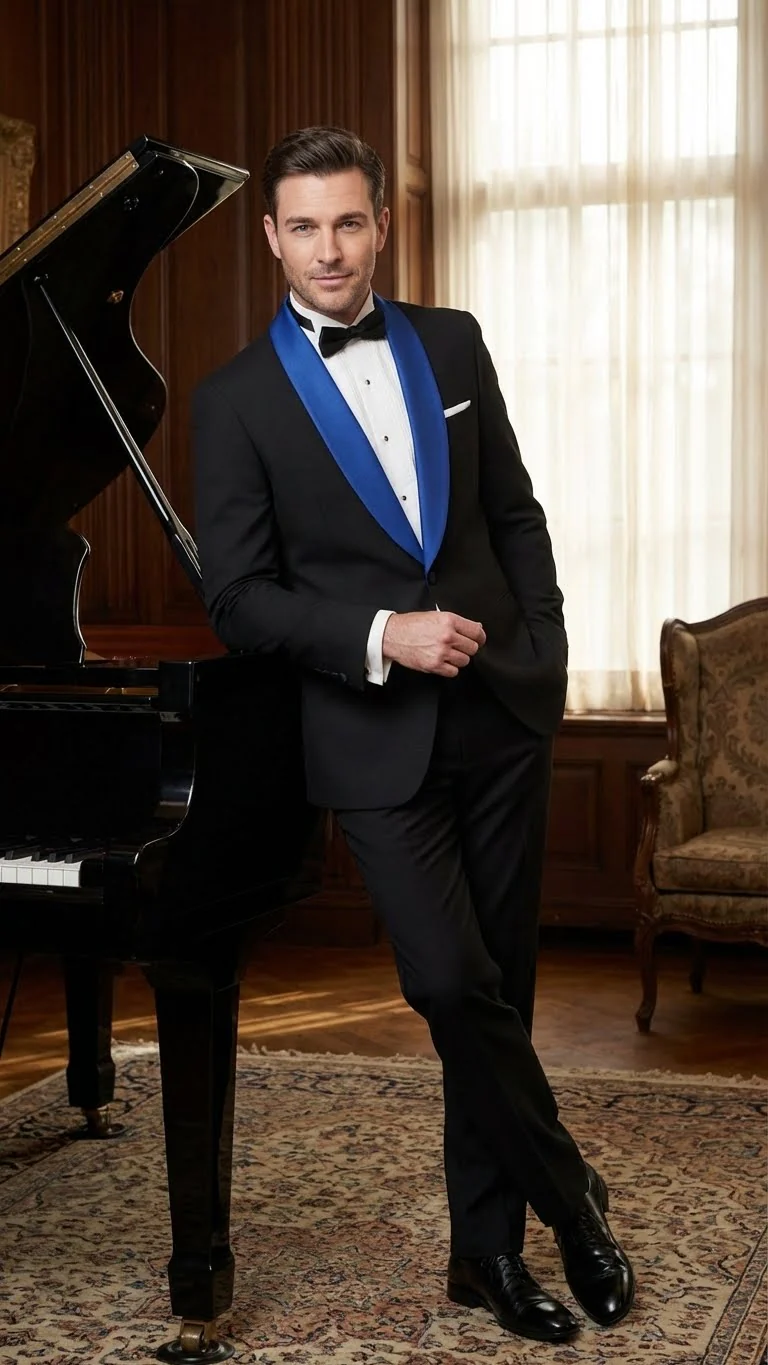Men’s Black Tuxedo with Royal Blue Shawl Lapel | Modern Formal Dinner Jacket Suit + Pants for Weddings, Proms - Image 6